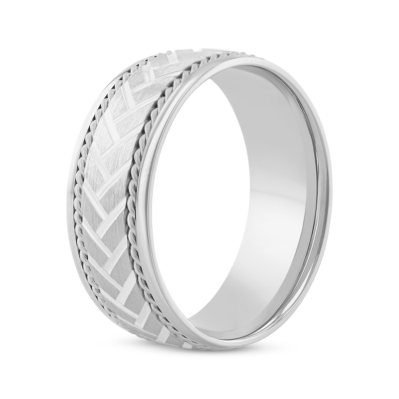 Main Image 2 of Patterned & Rope-Edged Wedding Band 10K White Gold 8mm