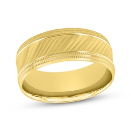 Diagonal Pattern Wedding Band 10K Yellow Gold 8mm