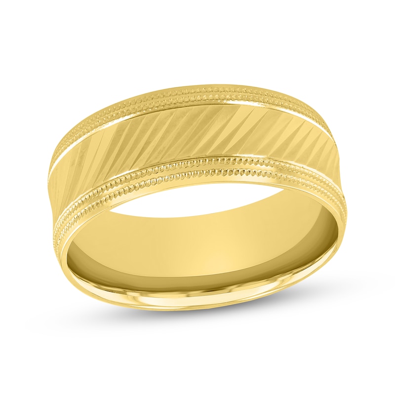 Main Image 1 of Diagonal Pattern Wedding Band 10K Yellow Gold 8mm