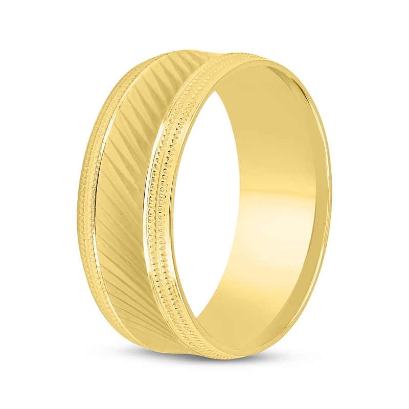 Main Image 2 of Diagonal Pattern Wedding Band 10K Yellow Gold 8mm