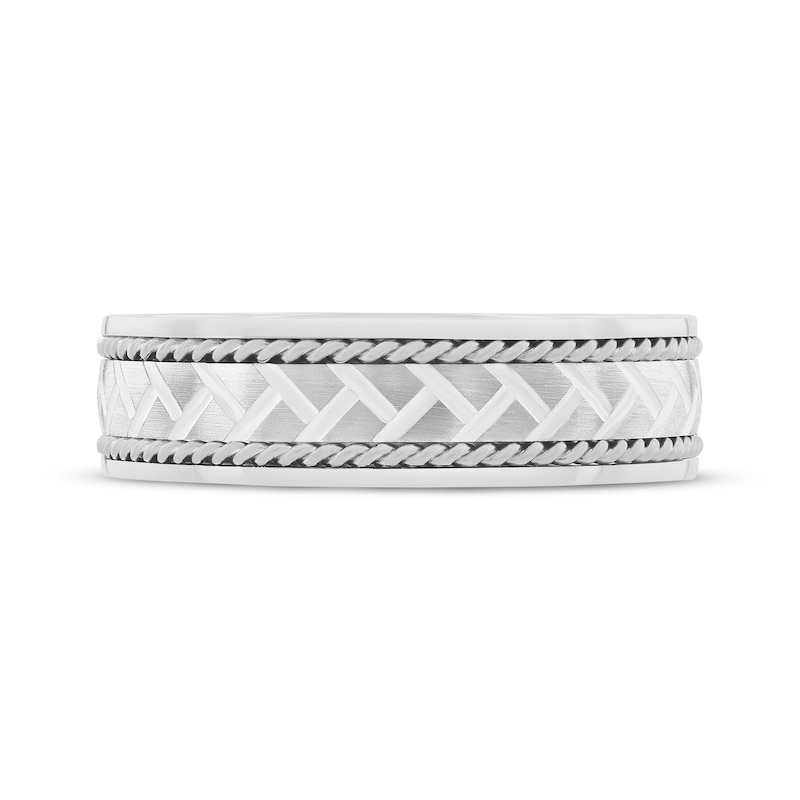 Main Image 3 of Patterned & Rope-Edged Wedding Band 10K White Gold 6mm