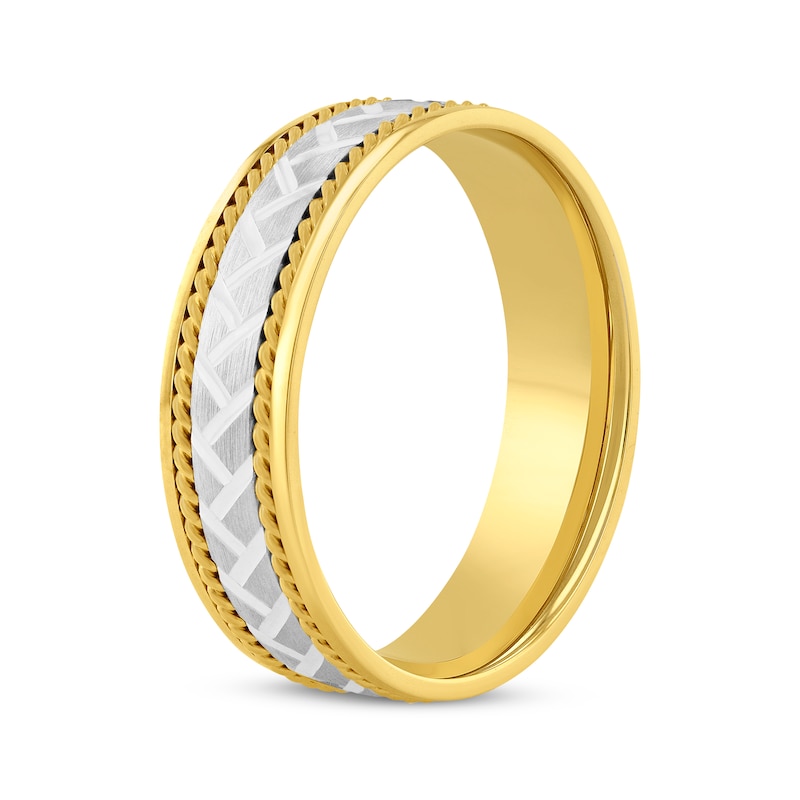 Main Image 2 of Patterned & Rope-Edged Wedding Band 10K Two-Tone Gold 6mm