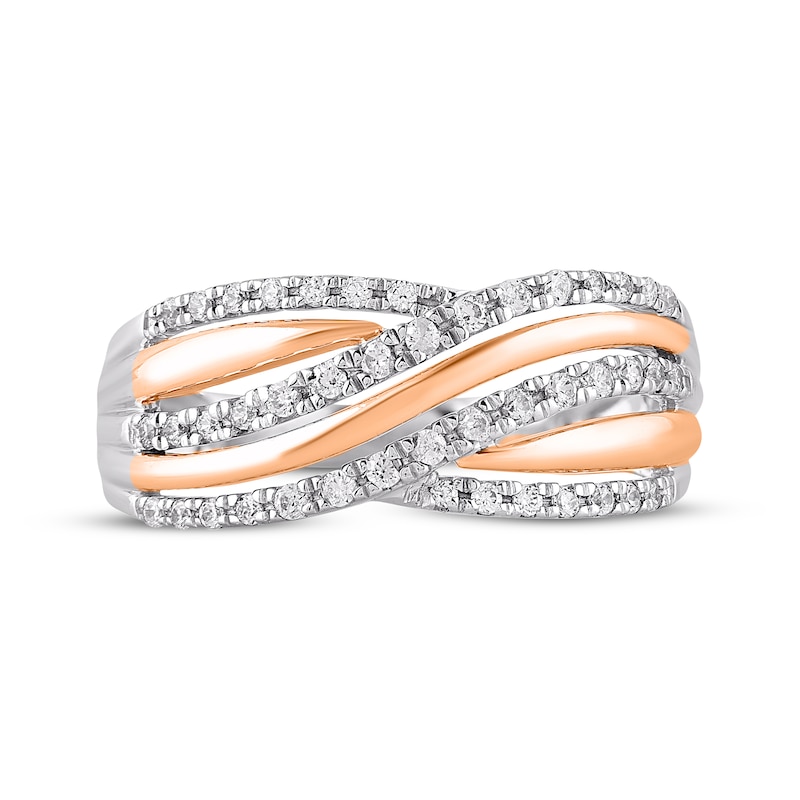 Main Image 3 of Diamond Multi-Row Crossover Ring 1/3 ct tw 14K Two-Tone Gold