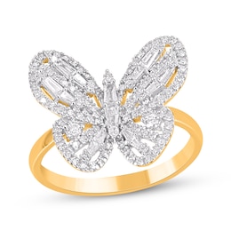 Baguette & Round-Cut Diamond Butterfly Ring 1/2 ct tw 14K Yellow Gold