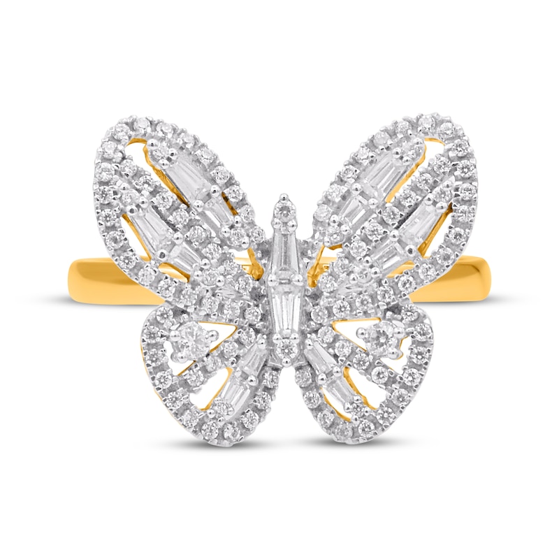 Main Image 3 of Baguette & Round-Cut Diamond Butterfly Ring 1/2 ct tw 14K Yellow Gold