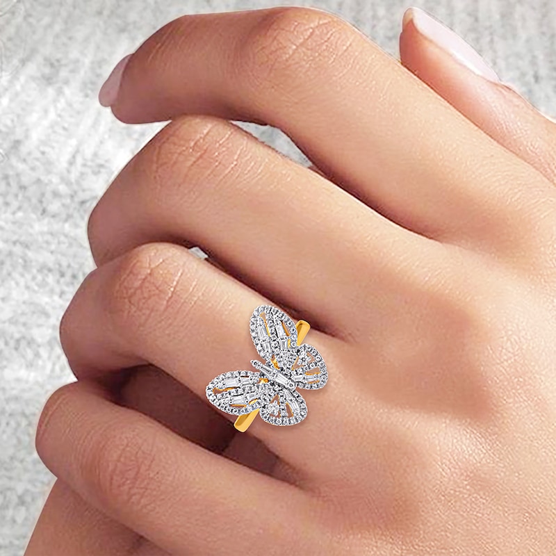 Main Image 4 of Baguette & Round-Cut Diamond Butterfly Ring 1/2 ct tw 14K Yellow Gold