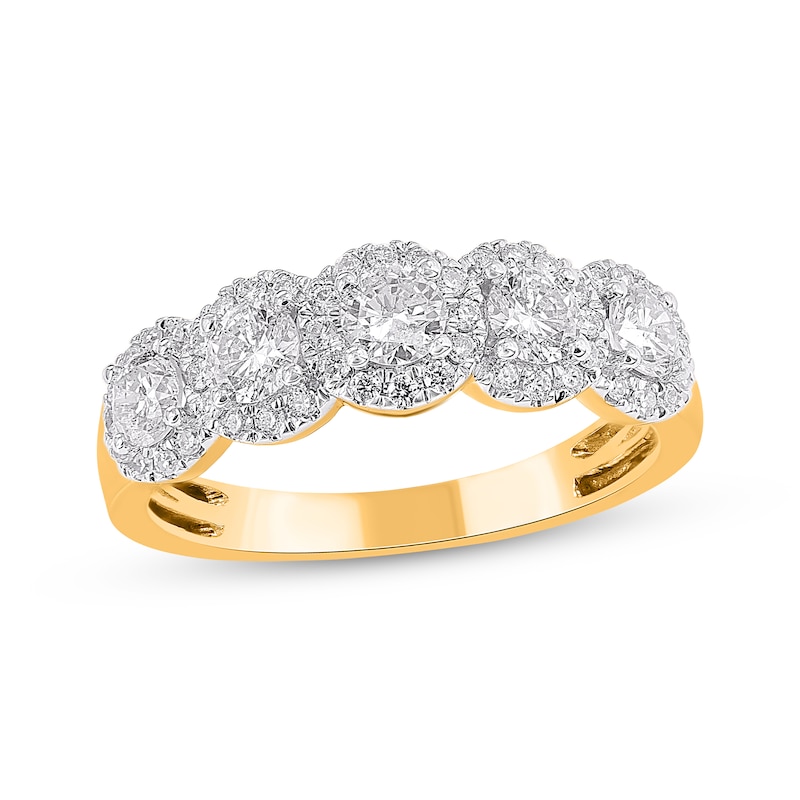 Main Image 1 of Diamond Five-Stone Halo Ring 1 ct tw 14K Yellow Gold