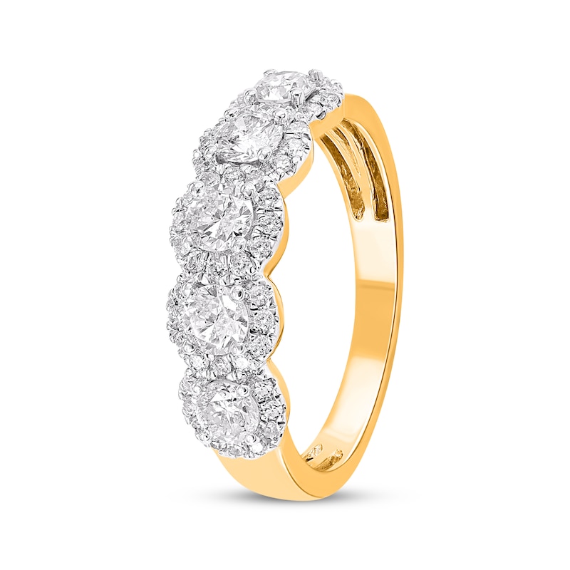 Main Image 2 of Diamond Five-Stone Halo Ring 1 ct tw 14K Yellow Gold