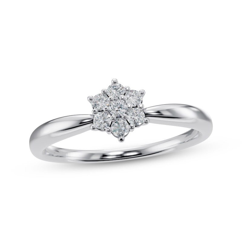 Main Image 1 of Diamond Flower Promise Ring 1/10 ct tw 10K White Gold