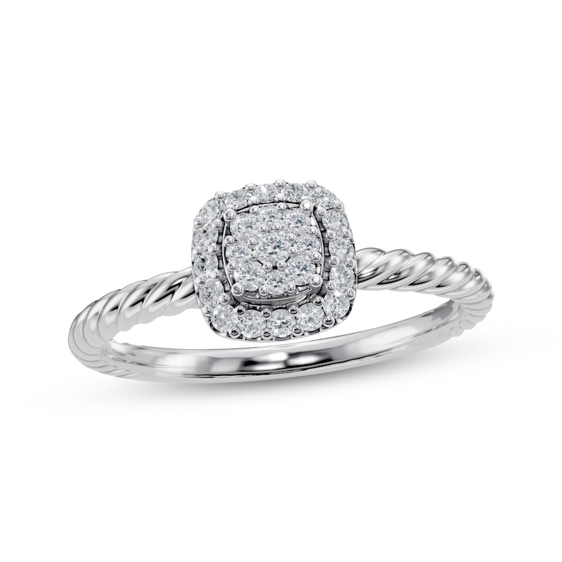 Multi-Diamond Cushion Halo Twist Promise Ring 1/6 ct tw 10K White Gold