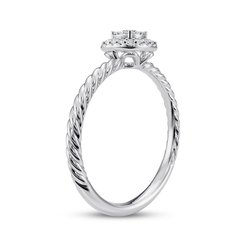 Multi-Diamond Cushion Halo Twist Promise Ring 1/6 ct tw 10K White Gold