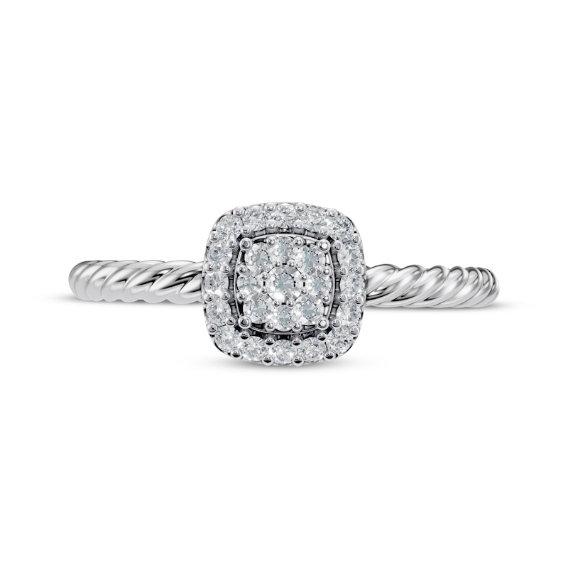 Multi-Diamond Cushion Halo Twist Promise Ring 1/6 ct tw 10K White Gold