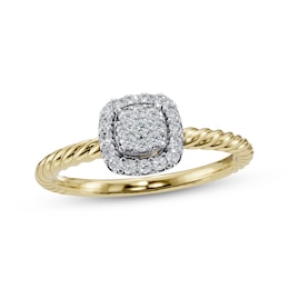 Multi-Diamond Cushion Halo Twist Promise Ring 1/6 ct tw 10K Yellow Gold