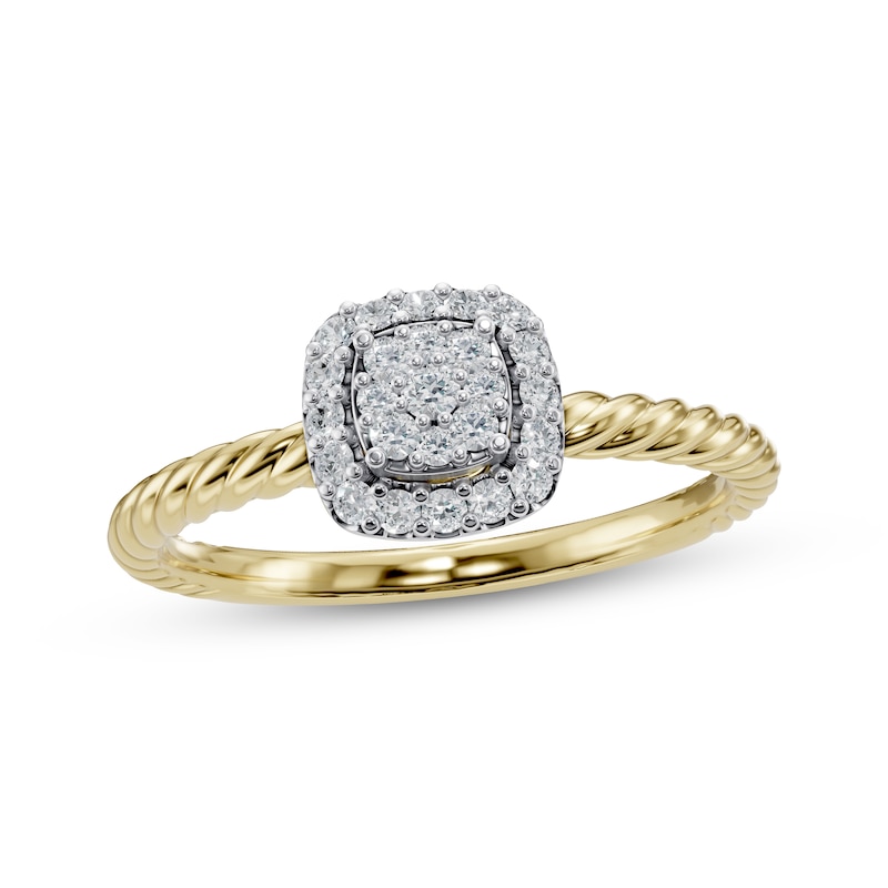 Main Image 1 of Multi-Diamond Cushion Halo Twist Promise Ring 1/6 ct tw 10K Yellow Gold