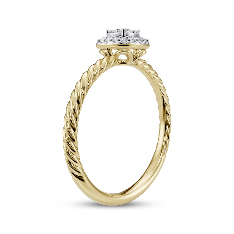 Main Image 2 of Multi-Diamond Cushion Halo Twist Promise Ring 1/6 ct tw 10K Yellow Gold