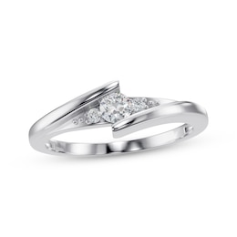 Diamond Bypass Three-Stone Promise Ring 1/8 ct tw 10K White Gold