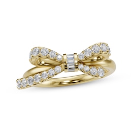 Baguette & Round-Cut Diamond Bow Ring 1/2 ct tw 10K Yellow Gold