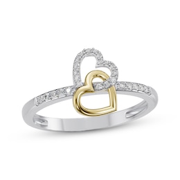 Diamond Double Heart Ring 1/20 ct tw 10K Two-Tone Gold