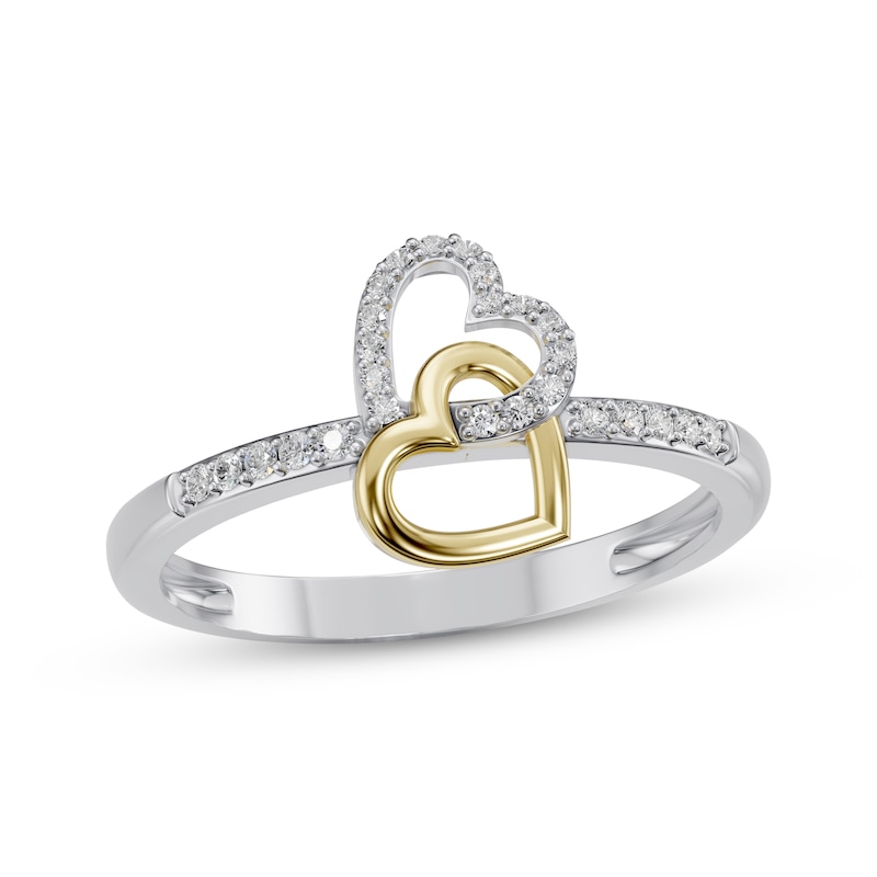 Main Image 1 of Diamond Double Heart Ring 1/20 ct tw 10K Two-Tone Gold