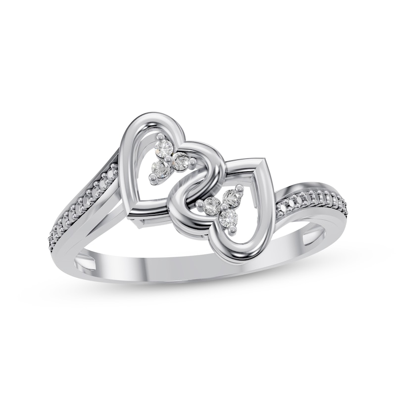 Main Image 1 of Diamond Double-Heart Ring 1/20 ct tw 10K White Gold