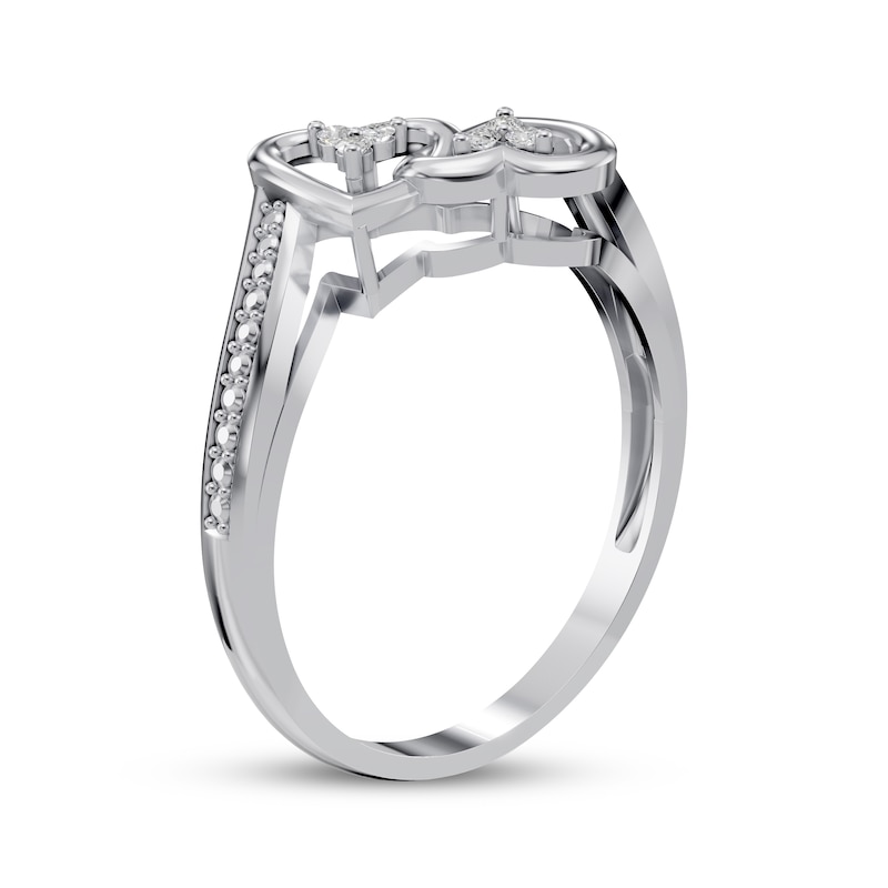 Main Image 2 of Diamond Double-Heart Ring 1/20 ct tw 10K White Gold