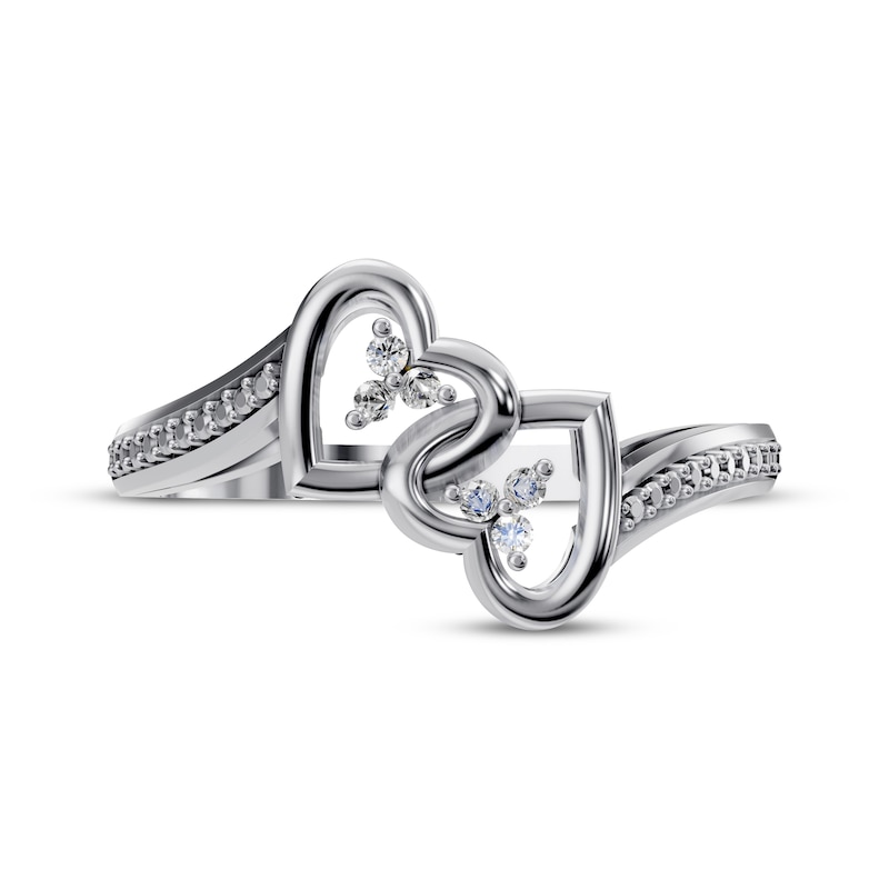 Main Image 3 of Diamond Double-Heart Ring 1/20 ct tw 10K White Gold