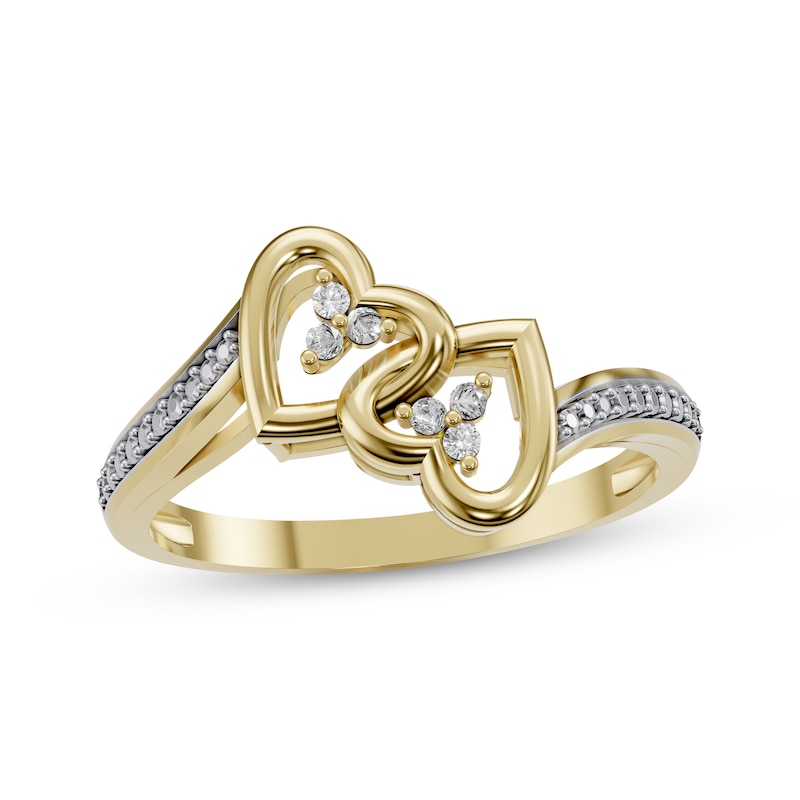 Main Image 1 of Diamond Double-Heart Ring 1/20 ct tw 10K Yellow Gold