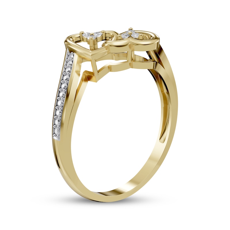 Main Image 2 of Diamond Double-Heart Ring 1/20 ct tw 10K Yellow Gold