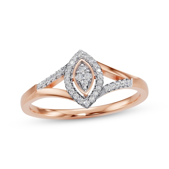 Multi-Diamond Marquise-Shaped Halo Ring 1/8 ct tw 10K Rose Gold