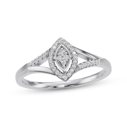 Multi-Diamond Marquise-Shaped Halo Ring 1/8 ct tw 10K White Gold