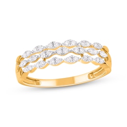 Diamond Three-Row Scalloped Ring 1/4 ct tw 10K Yellow Gold