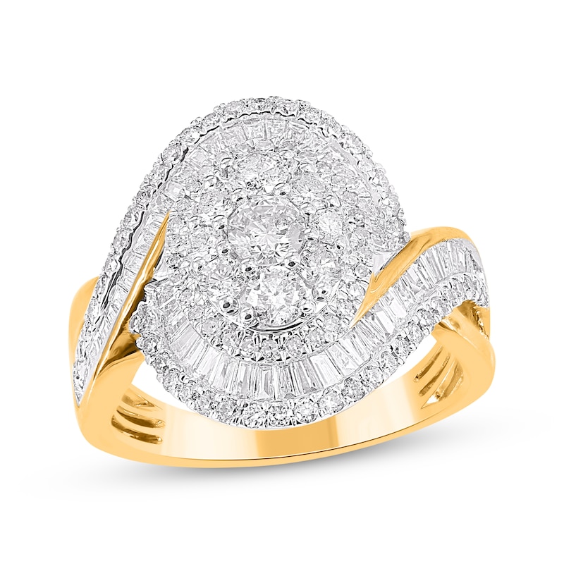 Main Image 1 of Multi-Diamond Center Oval Bypass Swirl Ring 1-1/2 ct tw 10K Yellow Gold