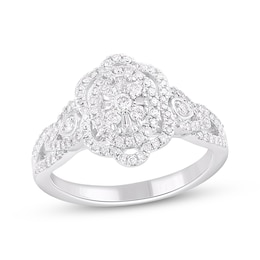 Multi-Diamond Art Deco-Inspired Frame Ring 1/2 ct tw 10K White Gold