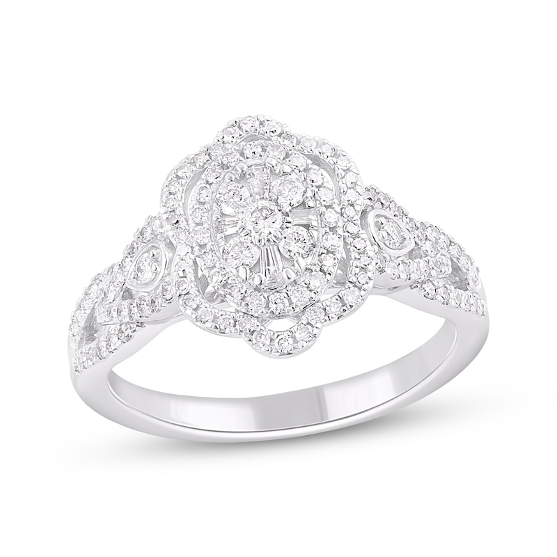 Main Image 1 of Multi-Diamond Art Deco-Inspired Frame Ring 1/2 ct tw 10K White Gold