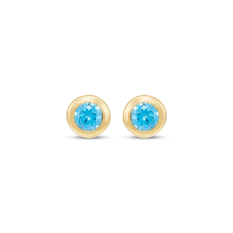 Children's Blue Cubic Zirconia Bezel-Set Stud Earrings 14K Yellow Gold