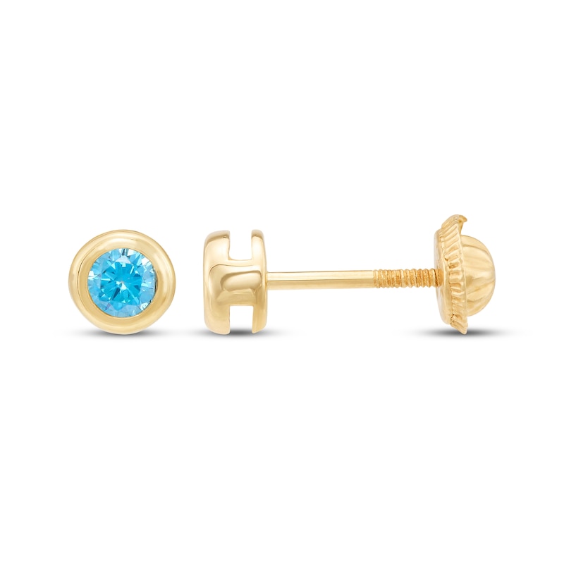 Children's Blue Cubic Zirconia Bezel-Set Stud Earrings 14K Yellow Gold