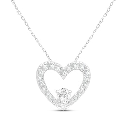 Lab-Grown Diamonds by KAY Pear-Shaped Center Heart Frame Necklace 3/4 ct tw 10K White Gold 18&quot;