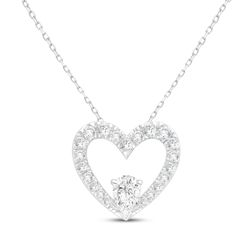 Lab-Grown Diamonds by KAY Pear-Shaped Center Heart Frame Necklace 3/4 ct tw 10K White Gold 18"