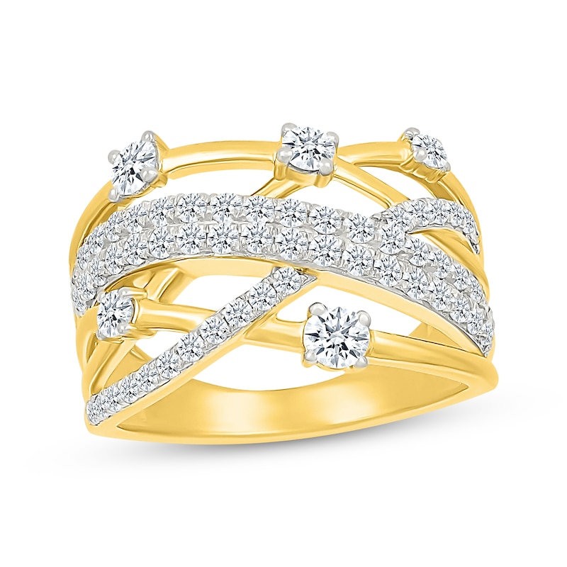 Main Image 1 of Lab-Grown Diamonds by KAY Multi-Row Crossover Ring 1 ct tw 10K Yellow Gold