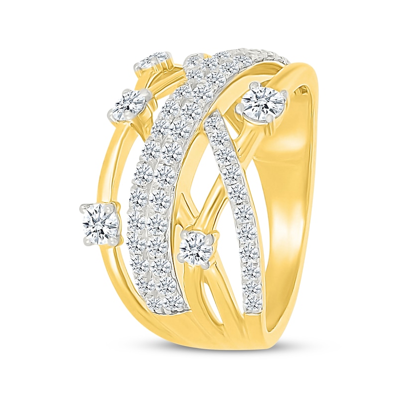 Main Image 2 of Lab-Grown Diamonds by KAY Multi-Row Crossover Ring 1 ct tw 10K Yellow Gold