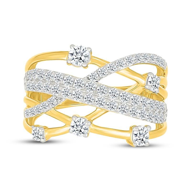 Main Image 4 of Lab-Grown Diamonds by KAY Multi-Row Crossover Ring 1 ct tw 10K Yellow Gold