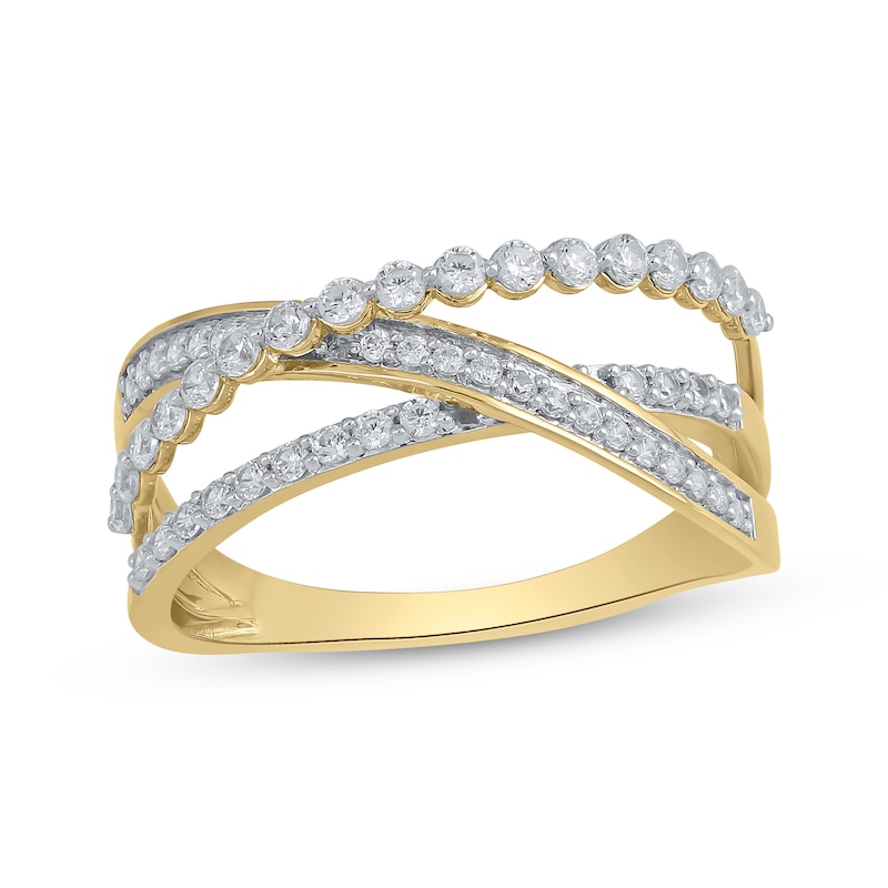 Diamond Three-Row Crossover Ring 1/2 ct tw 10K Yellow Gold