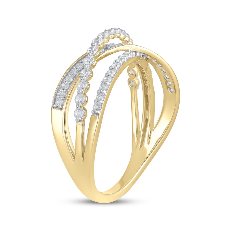 Diamond Three-Row Crossover Ring 1/2 ct tw 10K Yellow Gold