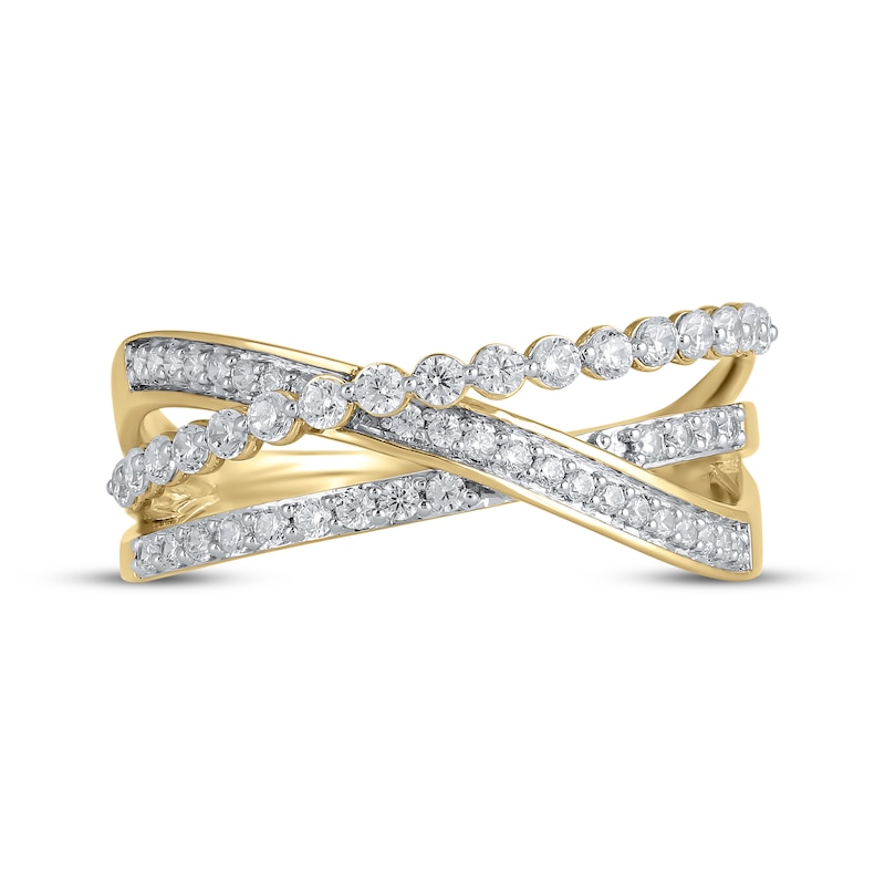 Diamond Three-Row Crossover Ring 1/2 ct tw 10K Yellow Gold