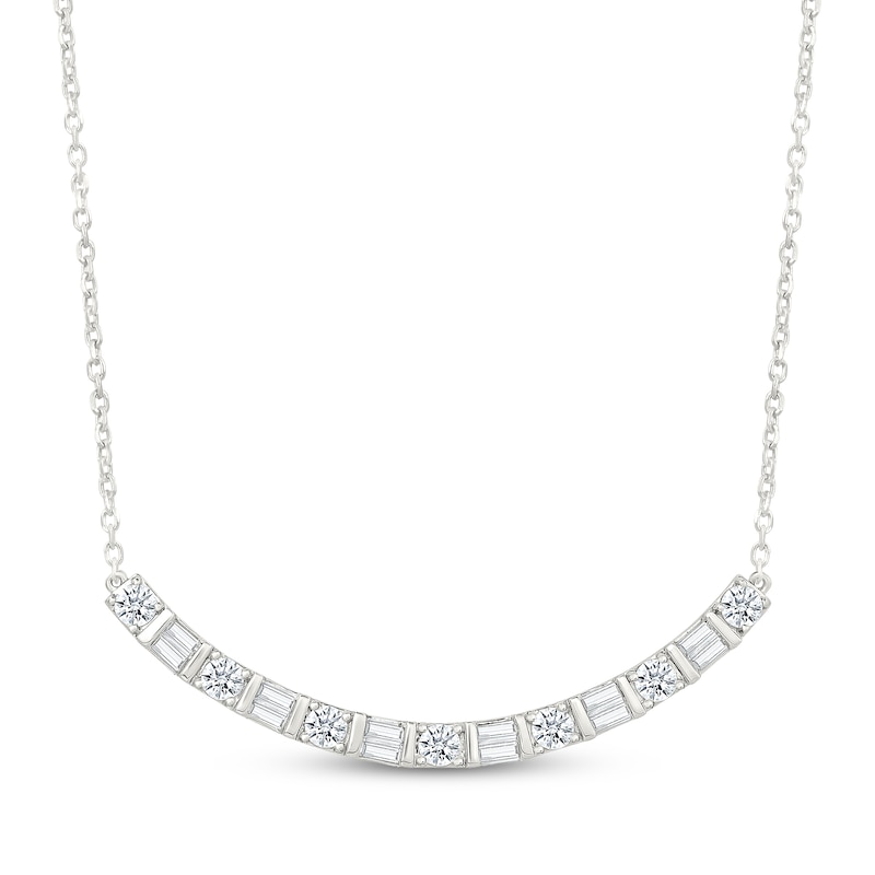 Main Image 1 of Lab-Grown Diamonds by KAY Baguette & Round-Cut Smile Necklace 1 ct tw 10K White Gold 18&quot;