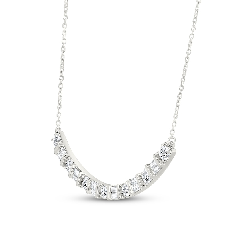 Main Image 2 of Lab-Grown Diamonds by KAY Baguette & Round-Cut Smile Necklace 1 ct tw 10K White Gold 18&quot;