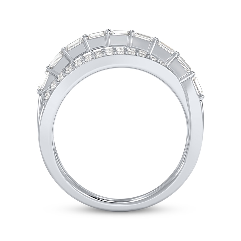 Baguette & Round-Cut Diamonds Three-Row Crossover Ring 1/2 ct tw 10K White Gold