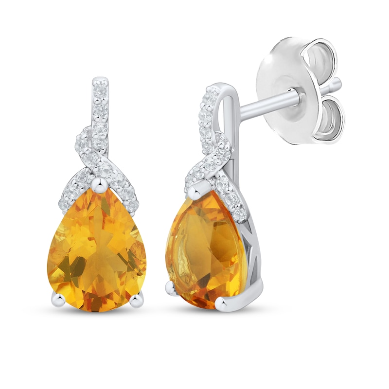 Main Image 1 of Citrine & White Lab-Created Sapphire Drop Earrings Sterling Silver