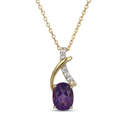 Oval-Cut Amethyst & White Lab-Created Sapphire Drop Necklace 18K Yellow Gold-Plated Sterling Silver 18&quot;