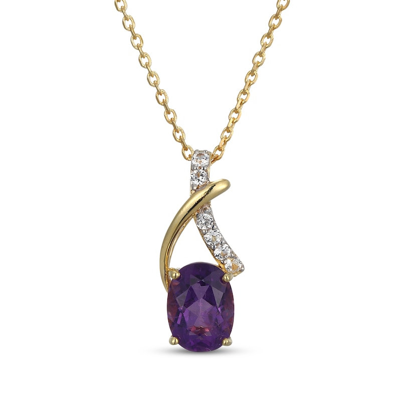 Oval-Cut Amethyst & White Lab-Created Sapphire Drop Necklace 18K Yellow Gold-Plated Sterling Silver 18"